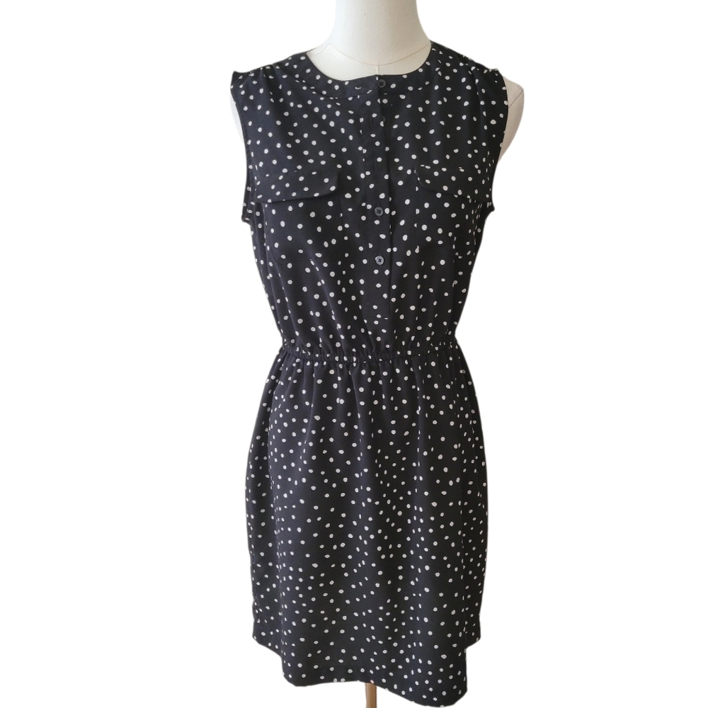 LOFT Black & White Polka Dot Sleeveless Dress Size Small‎